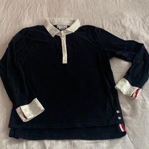 Thom Browne Long Sleeved Navy Polo | Made in Japan